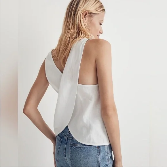 NWT Madewell 100% Linen Cross-Back Sleeveless Top - Picture 3 of 7